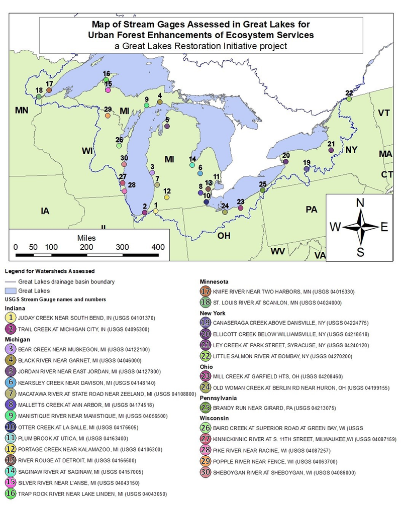 Map of GLRI Forest Planning watersheds assessed